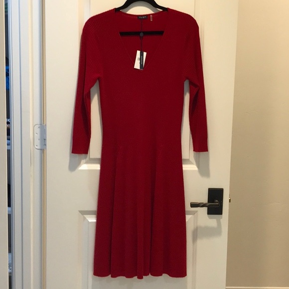Magaschoni Dresses & Skirts - MAGASCHONI FIT and FLARE RED CASHMERE DRESS - Size M